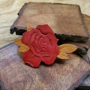 Leather Rose Hair Clips